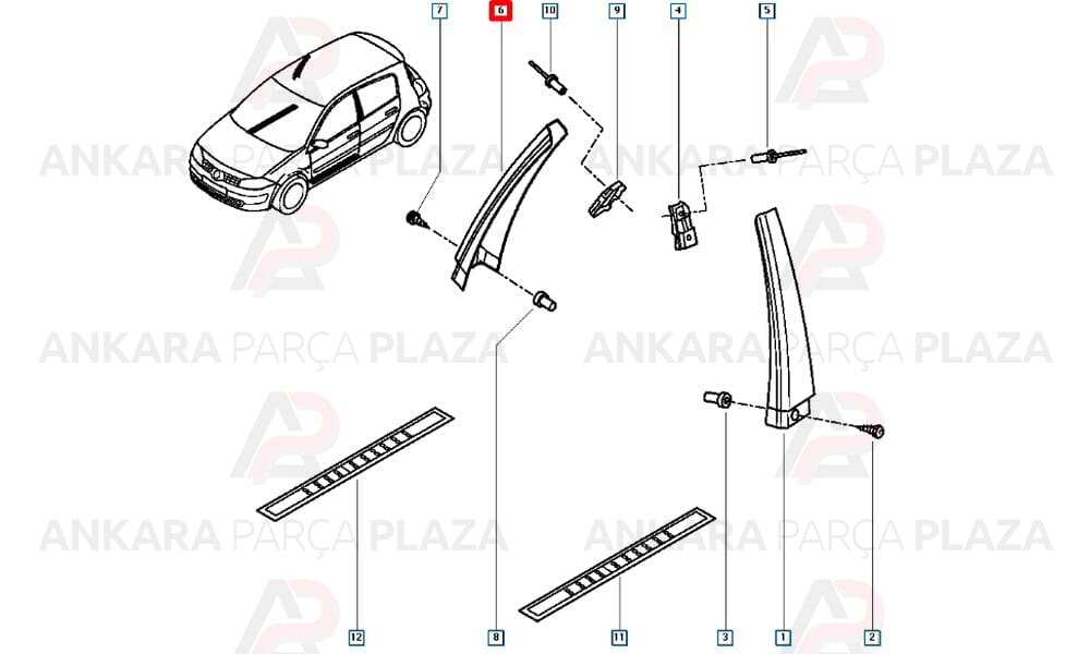 Orta Direk Dış Kaplama Sağ Megane 2 8200073436