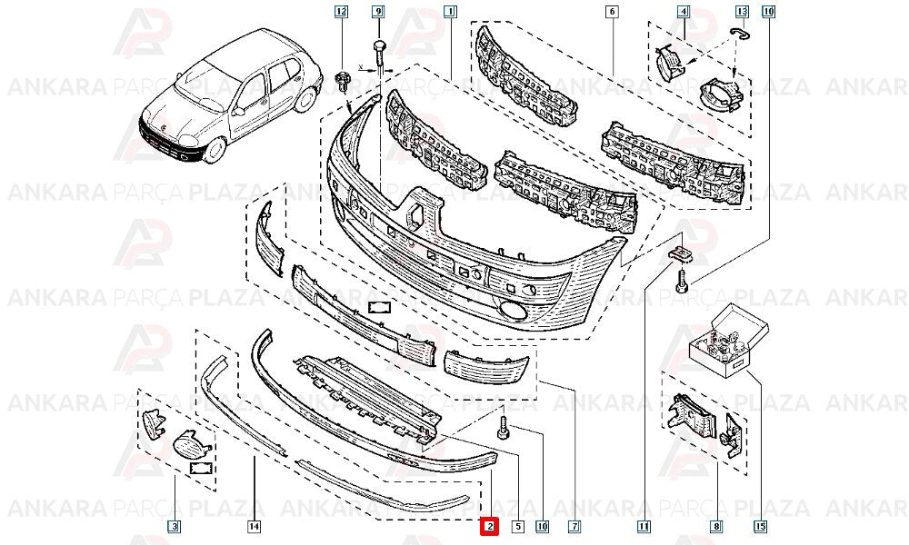 Clio Sedan Tampon Spoileri Ön 2002 - 2006 Meydan
