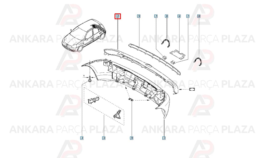 Clio 2 Hatchback Tampon Bandı Arka Üst Orijinal 8200083217