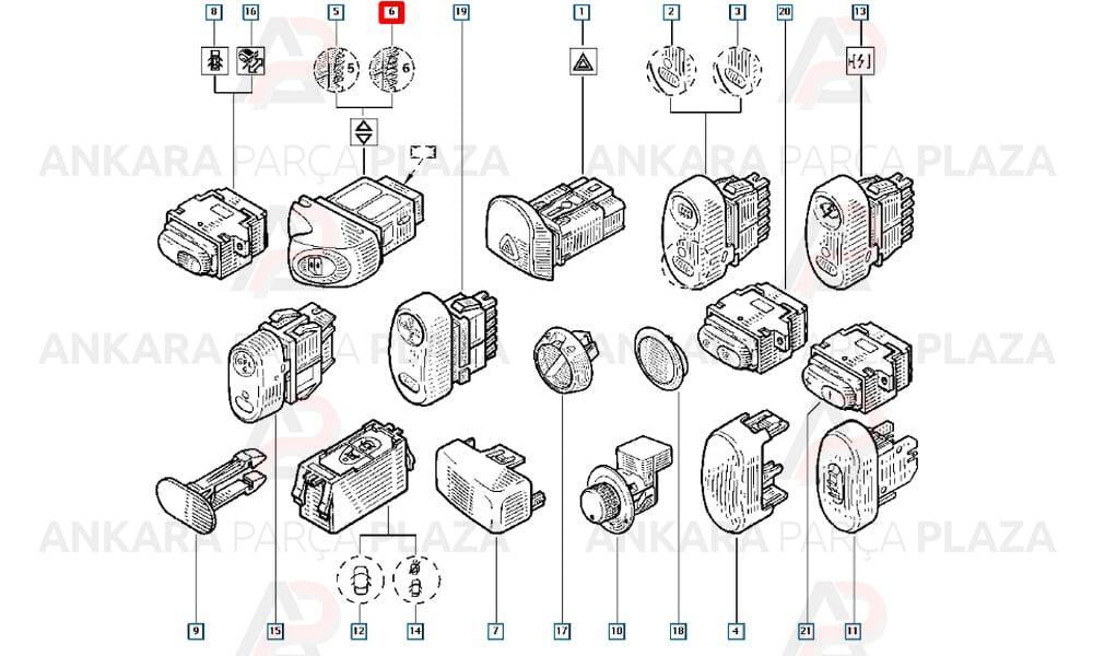 Renault Clio, Kangoo, Megane 1 Sağ Cam Açma Butonu 5 Pin Siyah Mcar