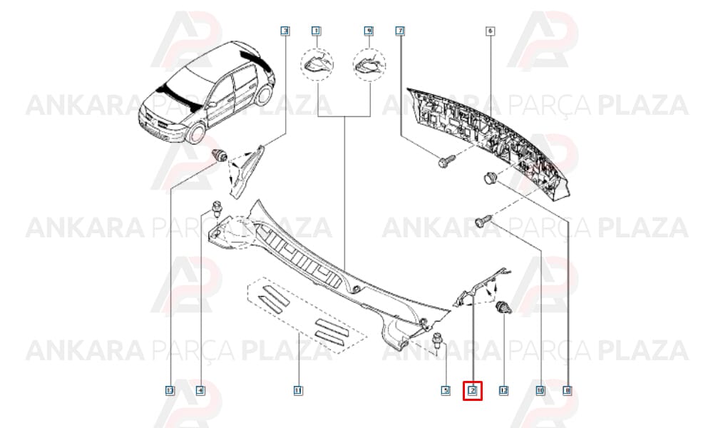 Megane 2 Ön Sol Cam Izgarası Tespit Parçası Orijinal 8200100590