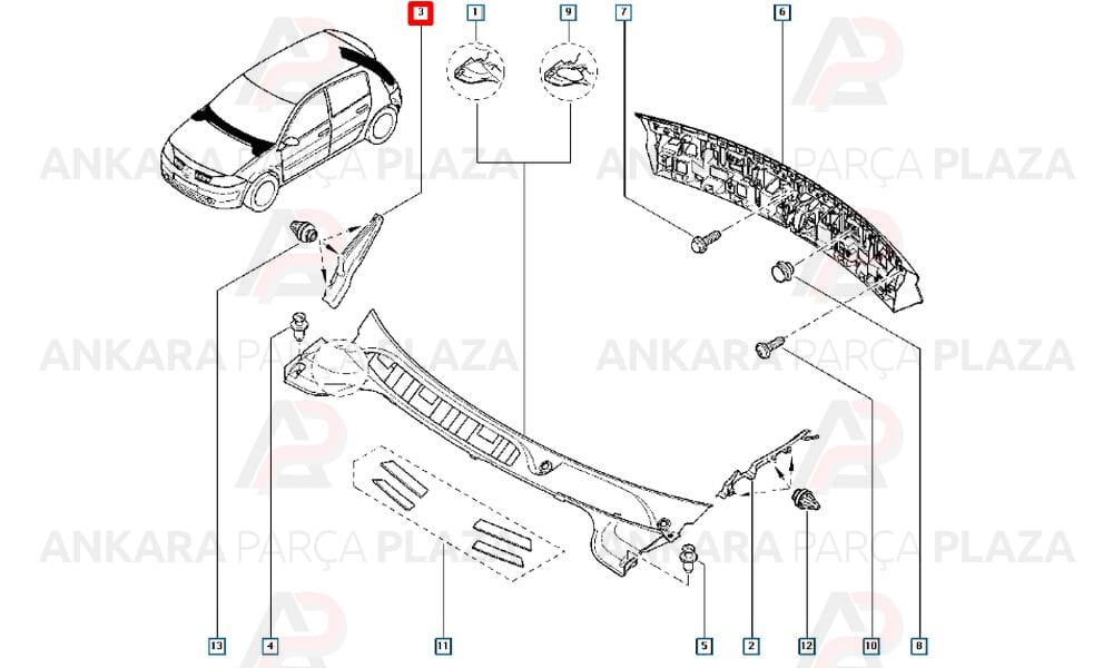 Ön Cam Izgara Bakaliti Sağ Uç Megane 2 8200100591