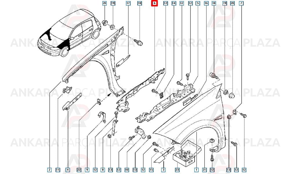 Megane 2 Sağ Ön Çamurluk Bağlantı Tesbit Parçası Suportu 8200115495