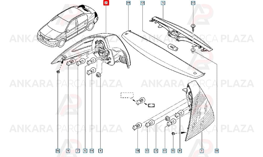 Megane 2 Sedan Stop Lambası Duysuz Sağ Kırmızı Beyaz 2003 - 2006 Meydan