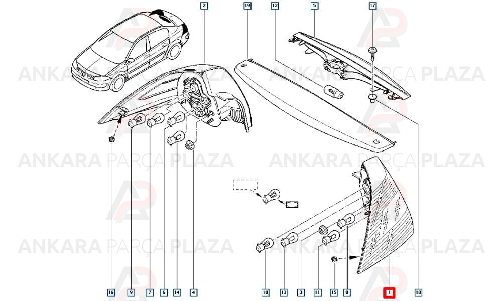 Megane 2 Sedan Stop Lambası Duysuz Sol 2003 - 2006 Meydan