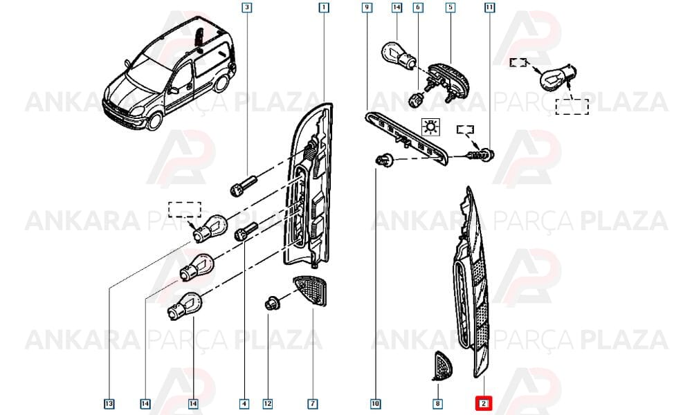 Kangoo Stop Lambası Çift Kapı Duysuz Sol 2003 - 2012 Meydan