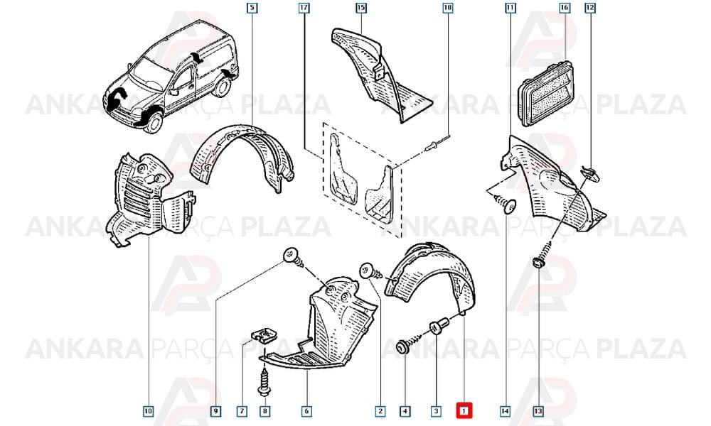 Kangoo Ön Çamurluk Davlumbazı Önün Arkası Sol 1998 - 2009 Arası Dega