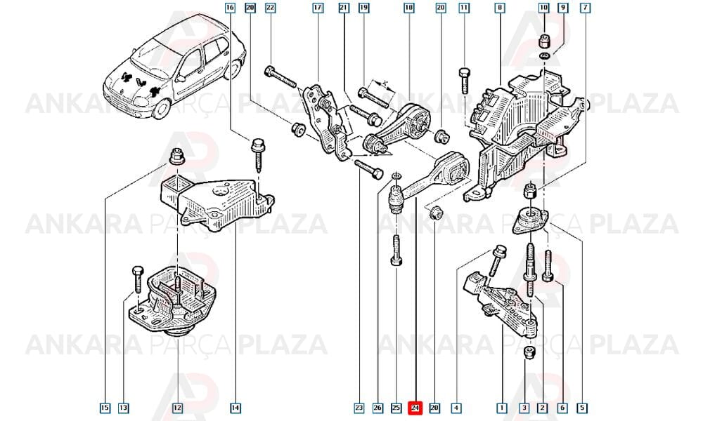 Motor Askı Takozu Arka Burgulu Megane 1 Scenic 1 Clio 2 Logan