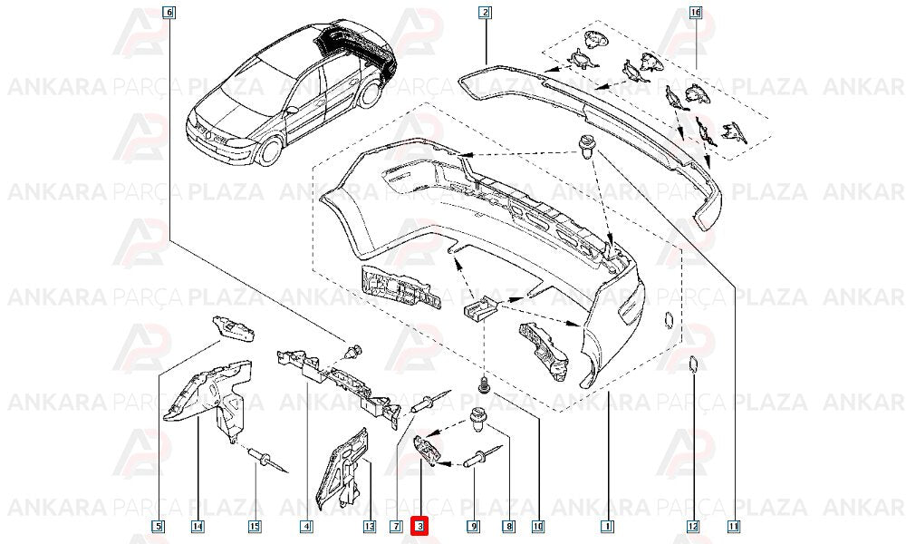Megane 2 Tampon Bağlantı Ayağı Arka Sol 2003 - 2009 Meydan