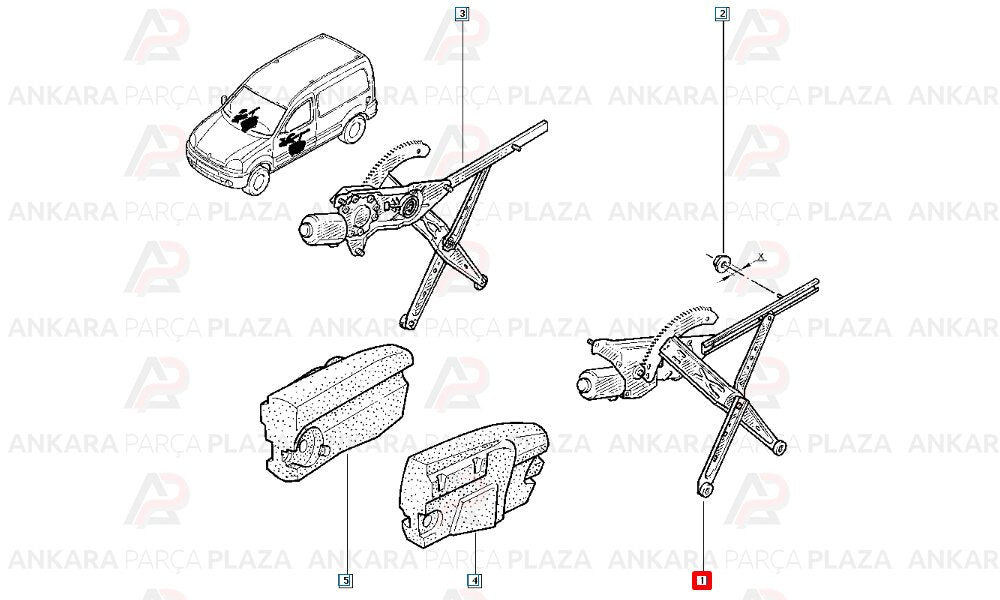 Cam Kaldırma Krikosu Mekanizması Ön Sol Elektrikli Kangoo 2