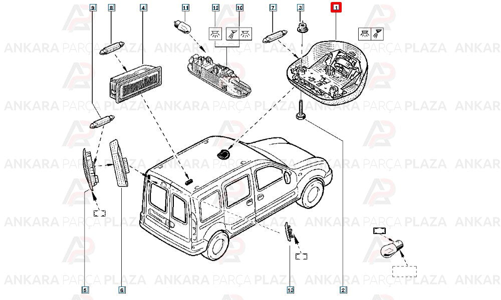 Kangoo 2 Tavan Aydınlatma Lambası Ön Pleksan