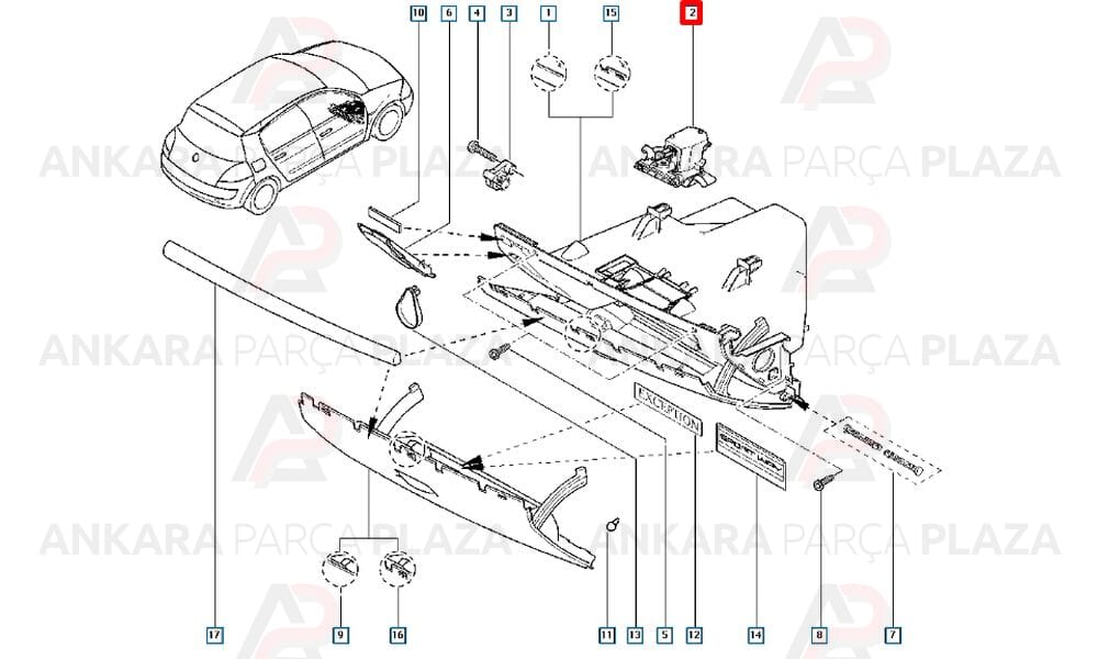 Megane 2 Torpido Kapak Kilidi İthal Orijinal 8200229379-1