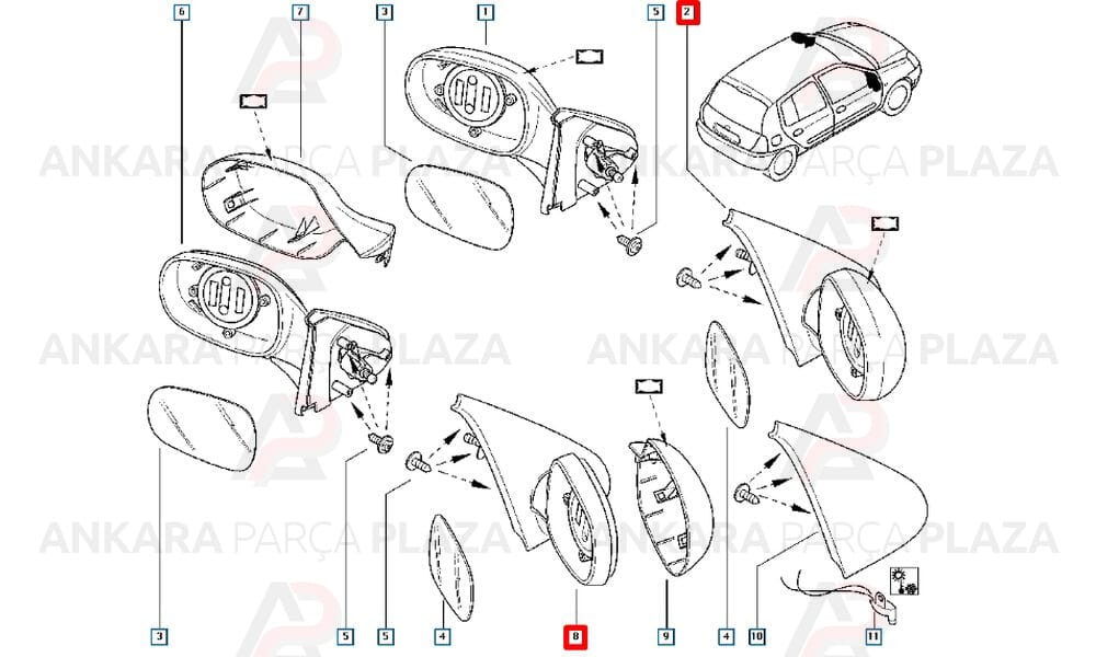 Clio Yan Ayna Sağ 2001 - 2008 Orijinal 8200230751