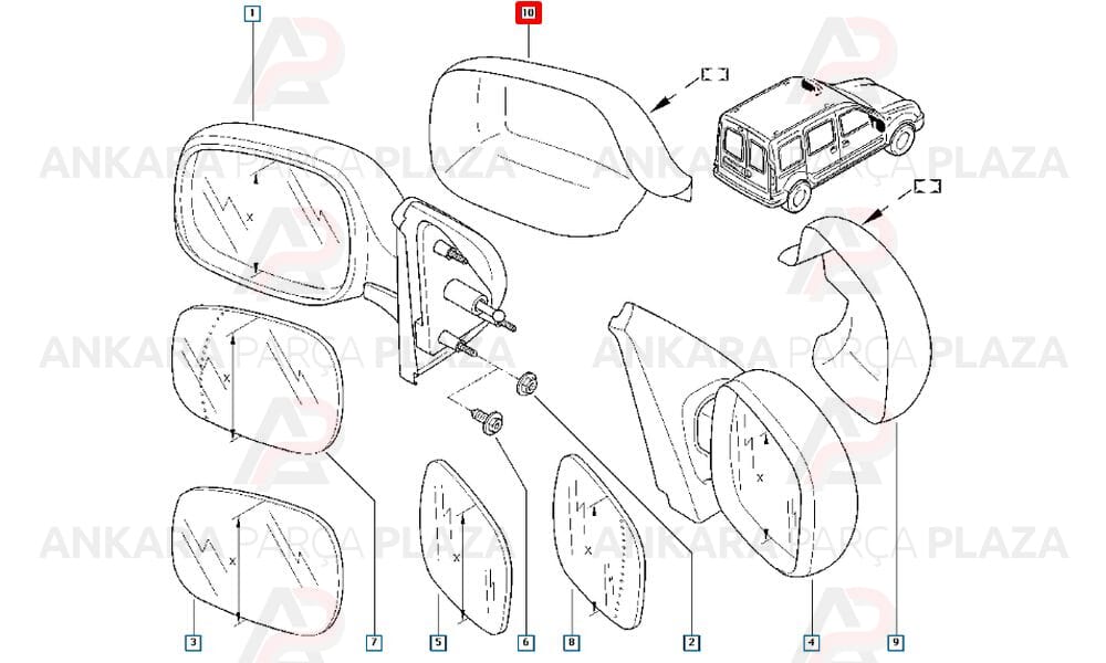 Kangoo 2 Yan Ayna Kapağı Sol Urs