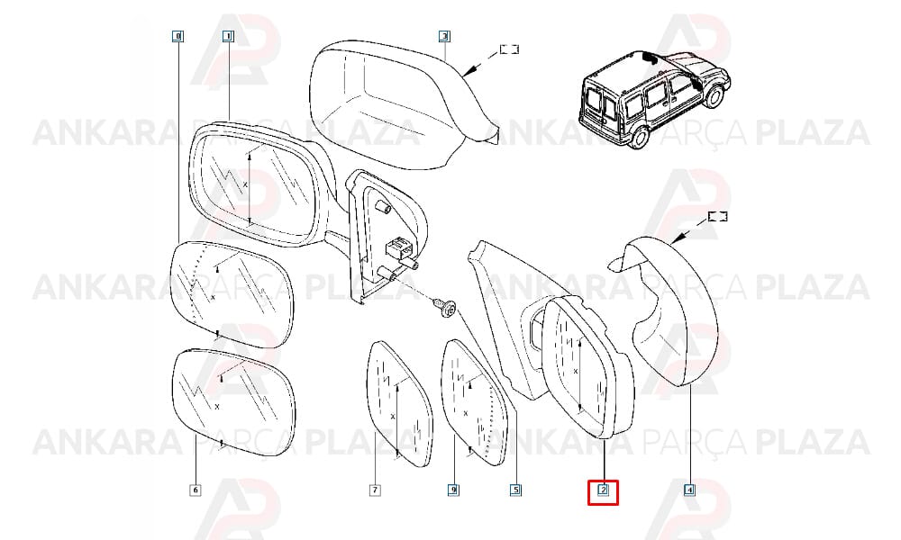 Kangoo Yan Ayna Sağ 2002 - 2008 Art