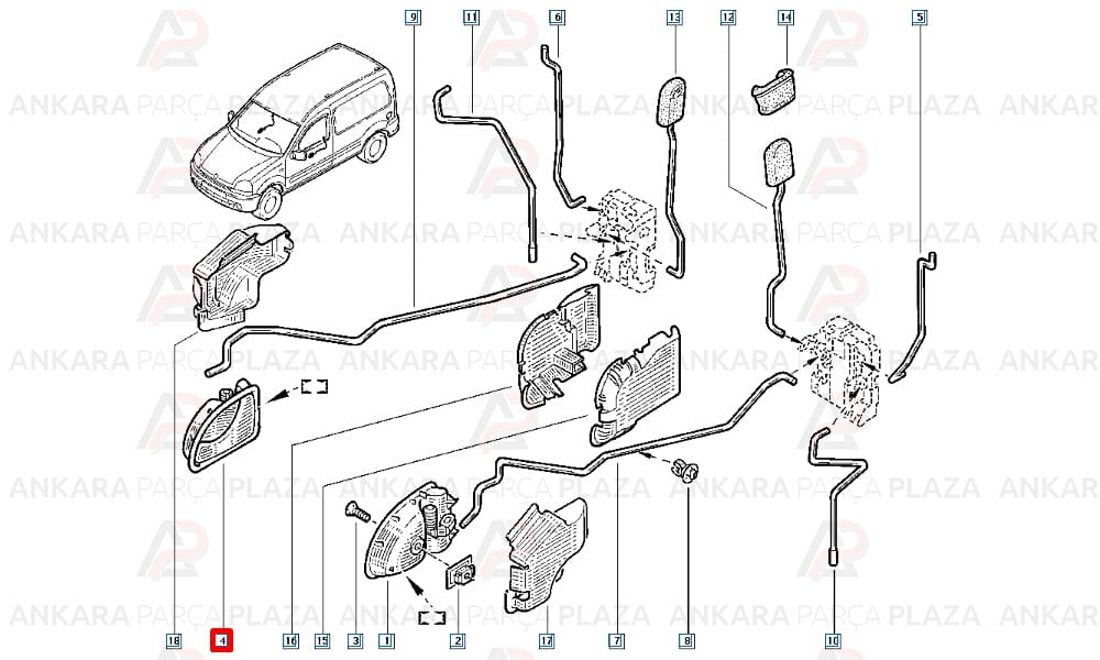 Kapı İç Açma Kolu Sağ Kangoo Twingo Gri Pütürlü 8200259377