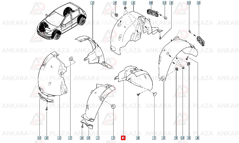 Clio 3 Ön Çamurluk Davlumbazı Önün Arkası Sol 2009 - 2012 Arası Sodsan