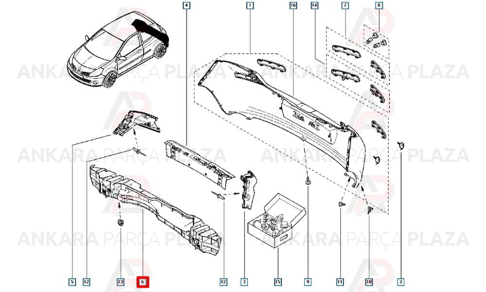 Clio Hatchback Tampon İç Destek Plastiği Arka 2006 - 2009 Meydan