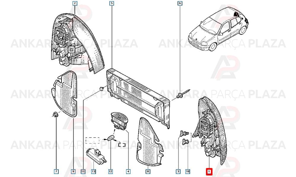 Clio Sedan Stop Lambası Duylu Sol 2002 - 2009 Mars