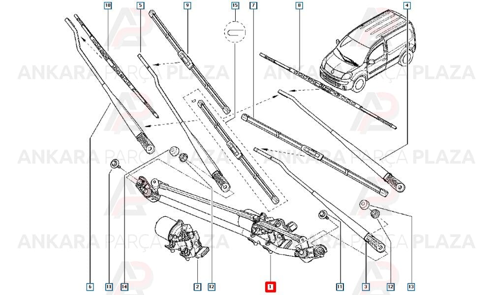 Kangoo 2 Silecek Motor Ve Şasesi Cam Silgi Motoru Frezesi Orijinal 8200409692