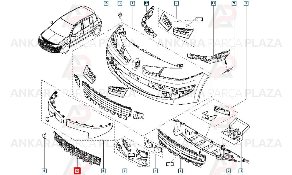 Megane 2 Tampon Izgarası Ön Alt 2007 - 2009 Orijinal 8200412382
