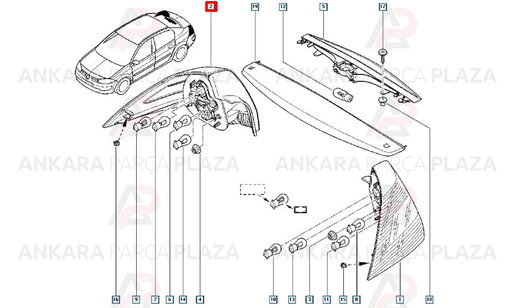Megane 2 Sedan Stop Lambası Duysuz Sağ 2007 - 2009 Meydan