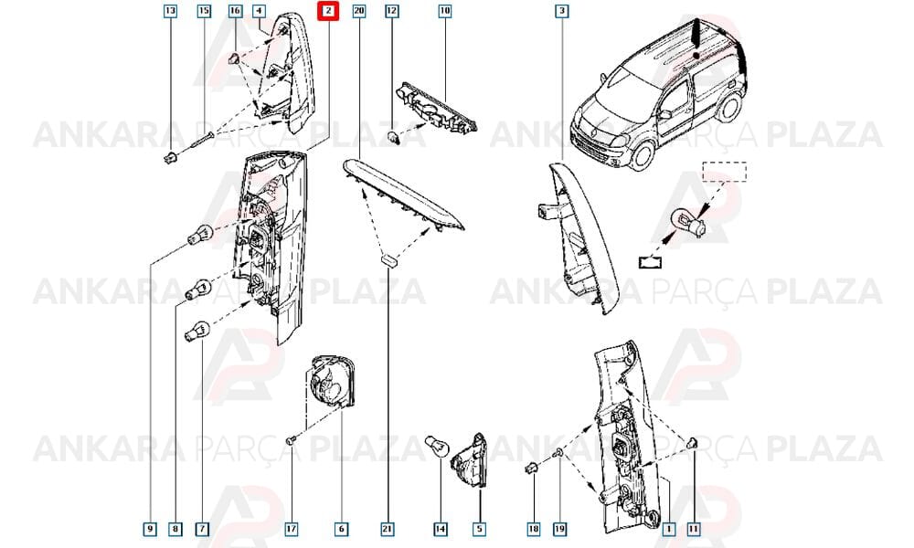 Stop Lambası Sağ Duysuz Kangoo 3 2008 > Tek Kapı