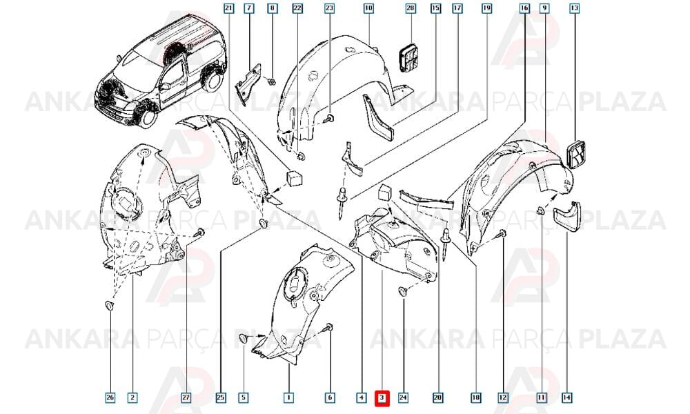 Kangoo 3 Ön Çamurluk Davlumbazı Önün Arkası Sol Sodsan
