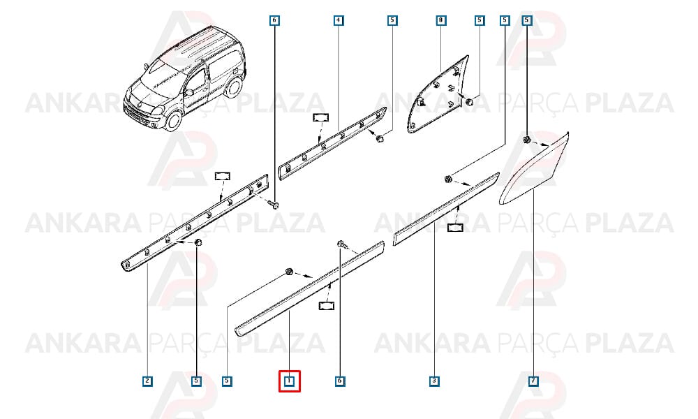 Kangoo 08 - 13 Ön Kapı Bandı Sol Siyah Segmanlı 8200439111