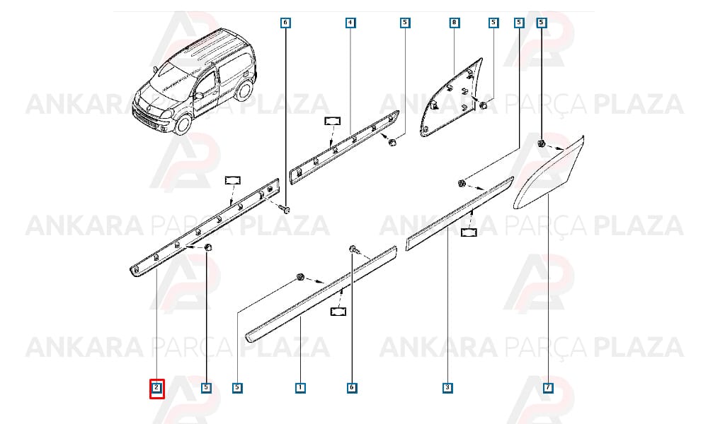 Kapı Bandı Çıtası Ön Sağ Kangoo 3 2009 ->