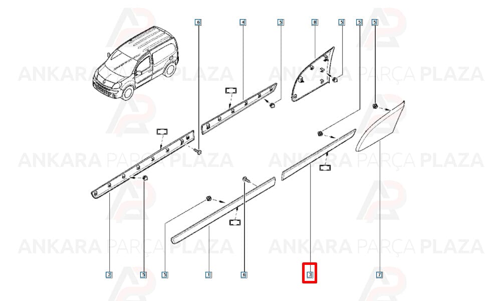 Kangoo 08 - 13 Sürgülü Kapı Bandı Sol Siyah Segmanlı 8200439115