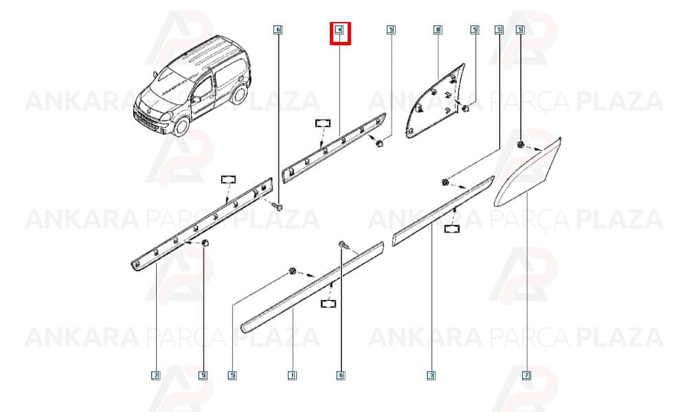 Kangoo 14 - 18 Sürgülü Kapı Bandı Sağ Siyah Segmanlı 8200439118