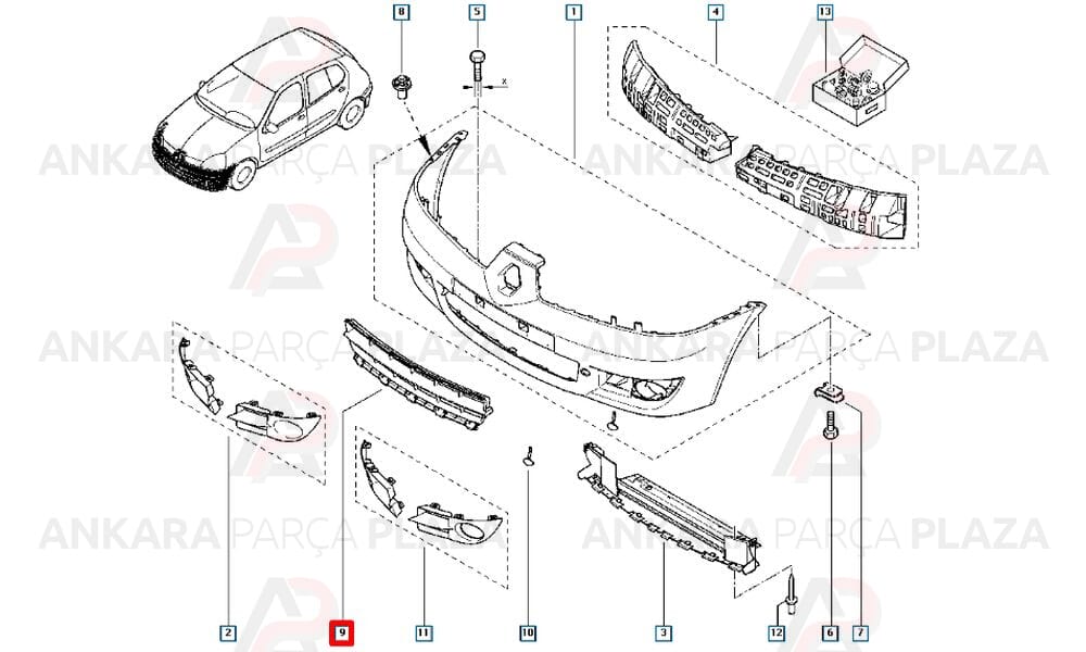 Clio Tampon Izgarası Ön Orta 2006 - 2008 Meydan