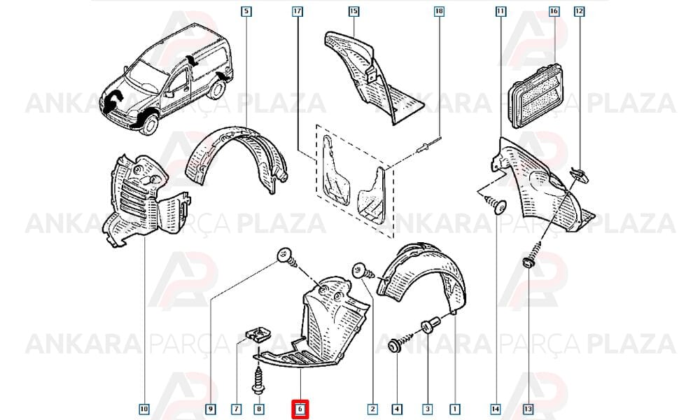 Kangoo Ön Çamurluk Davlumbazı Önün Önü Sol 1998 - 2009 Arası Orijinal 8200460509
