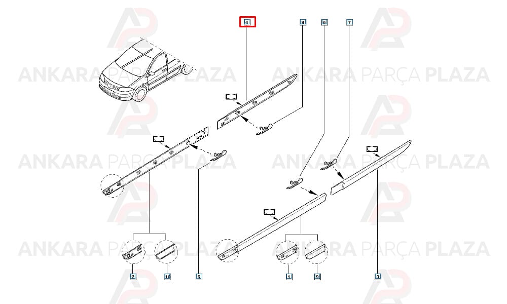 Yan Kapı Bandı Arka Sağ Renault Megane 2 Extrem 2006 ->