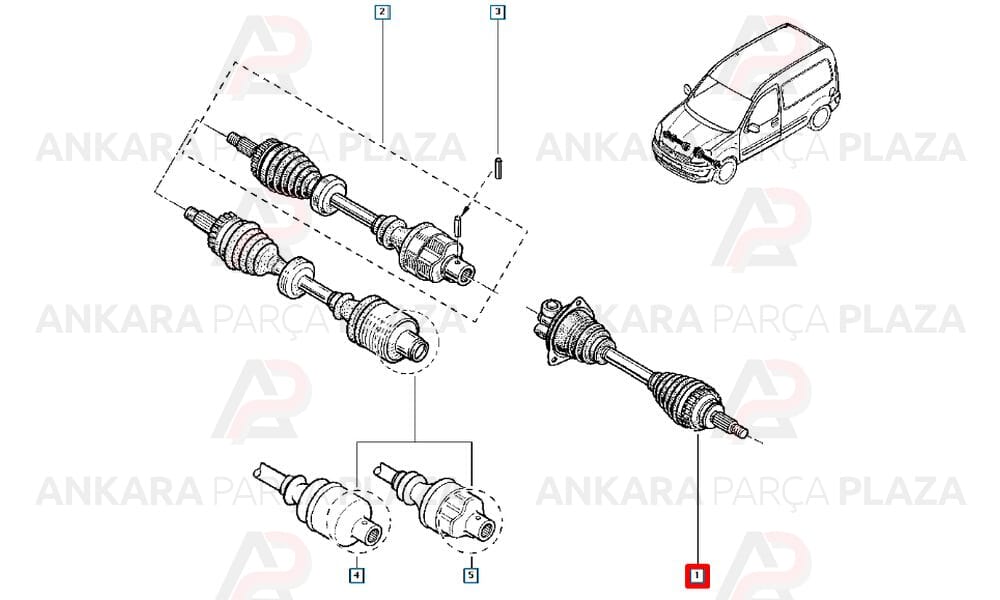 Ön Aks Komple Sol AbsLi Kangoo Clio 1,5 Dcı 2006 > Ölçü : 23X29.95X57.5X 630 Abs 44 Teeth