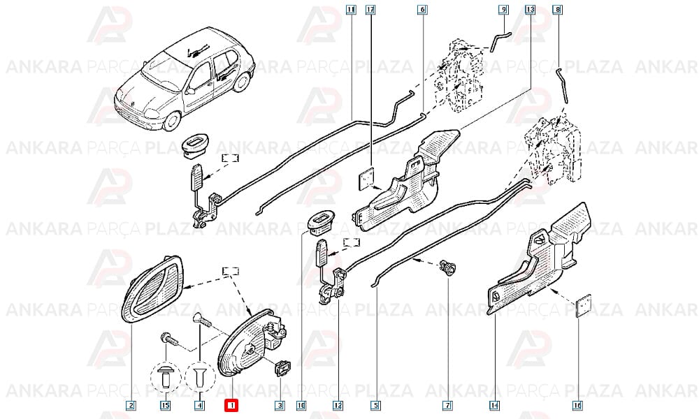 Logan 09 - 12 Ön Kapı İç Açma Kolu Sol Pütürlü Siyah 8200667104