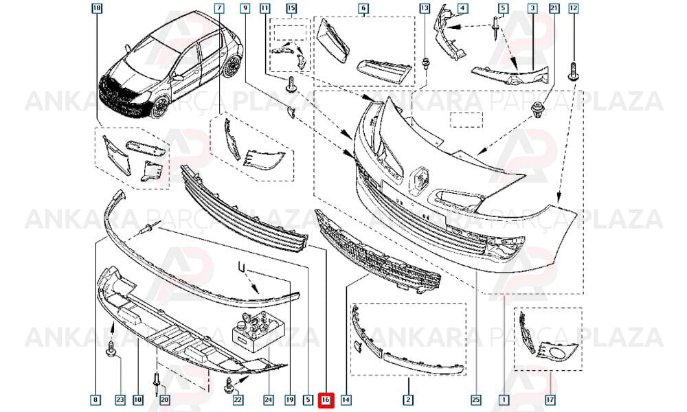 Clio Hatchback Tampon Izgarası Ön 2006 - 2009 Meydan