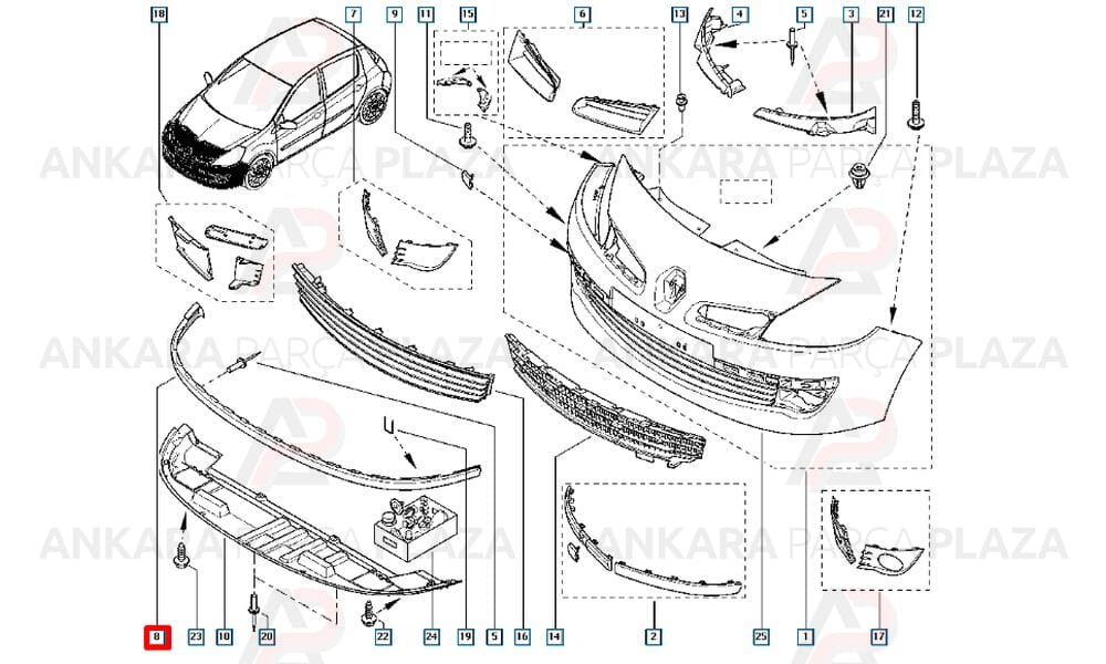 Clio Hatchback Tampon Spoileri Ön 2006 - 2009 Meydan
