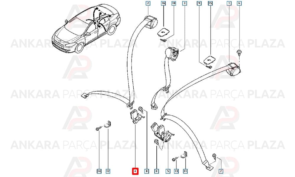 Megane 2 Sağ Arka Emniyet Kemer Kolu 8200699608