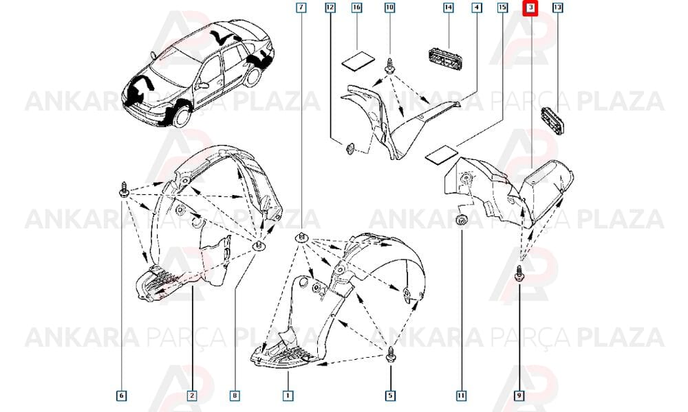 Clio Symbol Arka Çamurluk Davlumbazı Sol 2009 - 2012 Arası Meydan