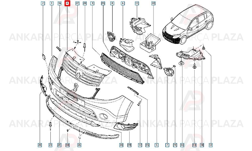 Ön Panjur Siyah Dacia Logan 2009 ->