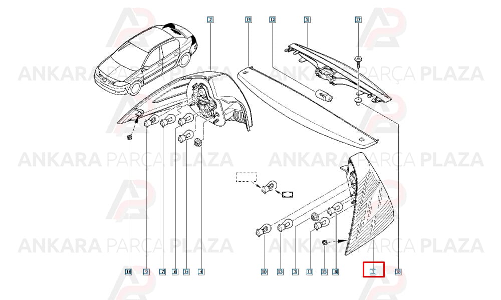 Megane 2 Stop Lambası Sol Duysuz 2005 Sonrası Pleksan