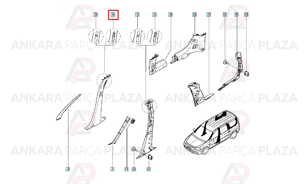 Sağ Orta Direk Kaplaması Logan 8200763424