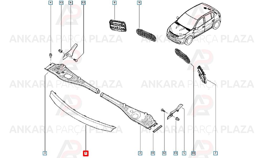 Sandero 09 - 12 Ön Panjur Üst Çıtası Siyah 8200763571
