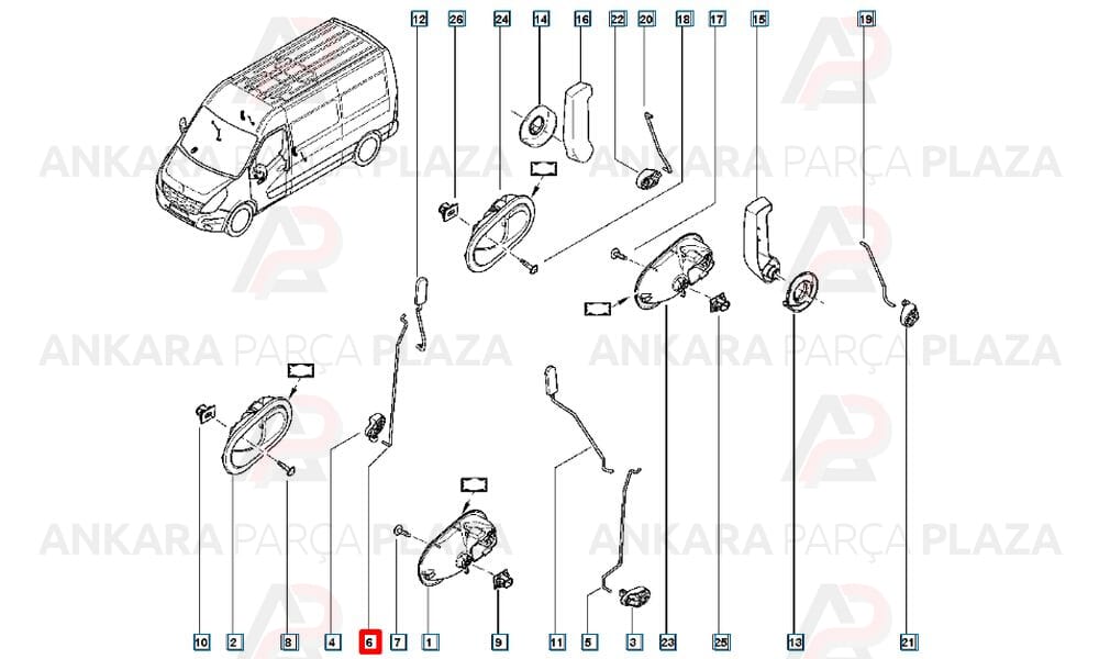 Kapı İç Açma Kolu Bagaj Arka Sağ Master 3 2,3 Dci 8200766676