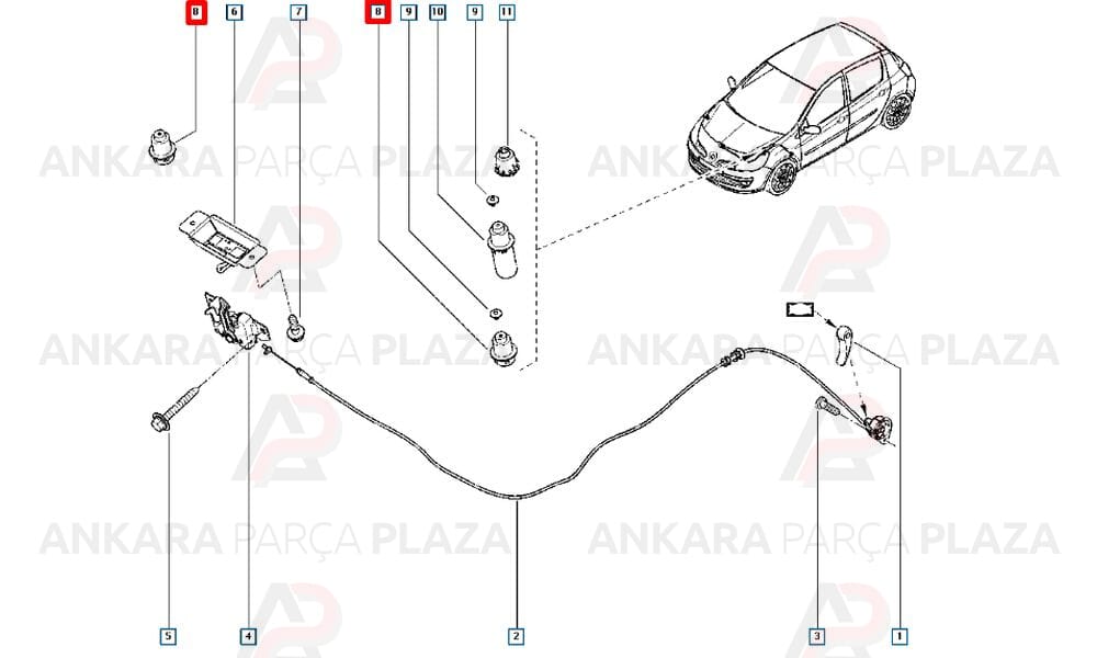 Clio 3 Modüs Motor Kaput Ayar Takozu Orjinal 8200766953