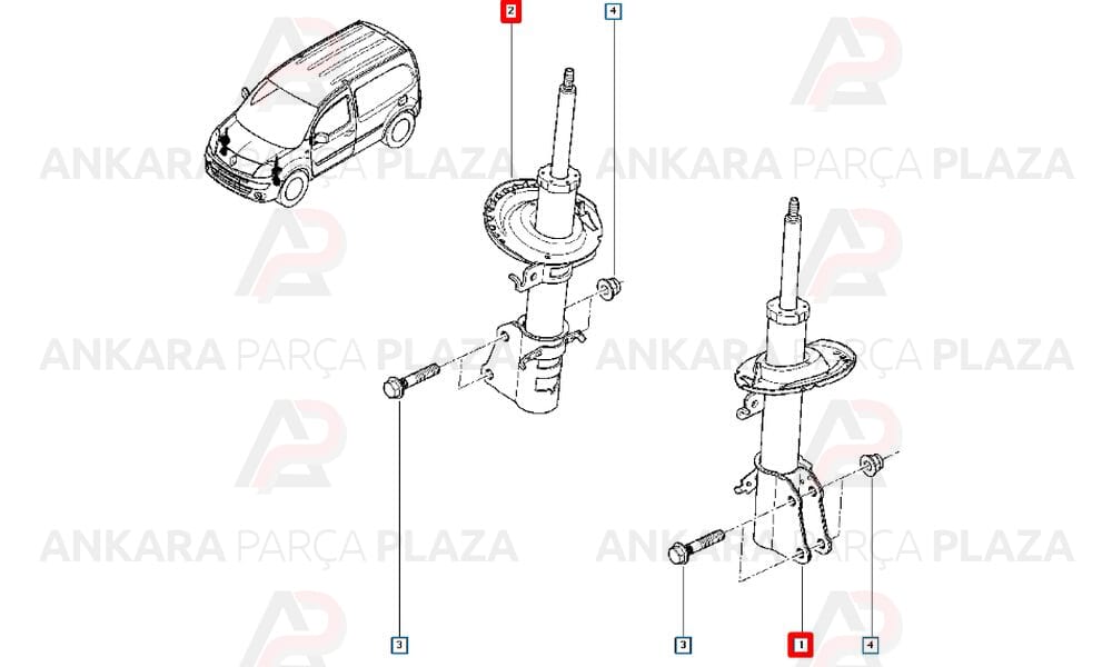 Ön Amortisör Kangoo 3 Uzun Mil ( 357 mm ) 2008 ->