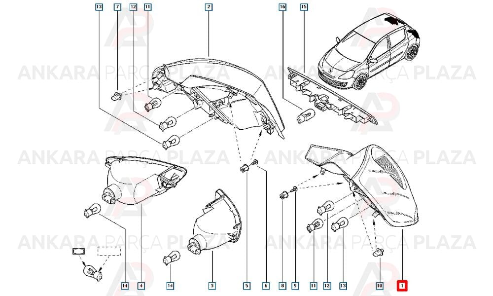 Clio Hb Stop Lambası Duysuz Sol Kırmızı Beyaz 2009 - 2012 Meydan