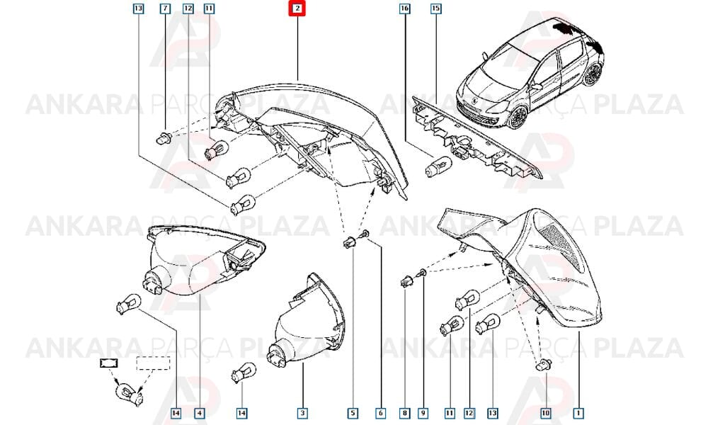 Clio Hb Stop Lambası Duysuz Sağ Kırmızı Beyaz 2009 - 2012 Meydan